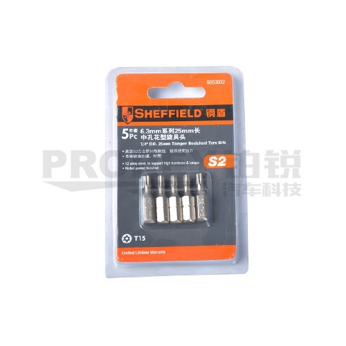 钢盾 S053031 5件套6.3mm系列25长中孔花型旋具头T10