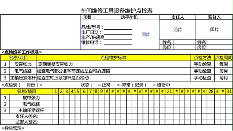 汽车4S店-动平衡机 设备维护点检表